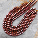 Large Genuine Copper Bronze Freshwater Pearl 10mm Round Iridescent Metallic Luster 15.5" Strand