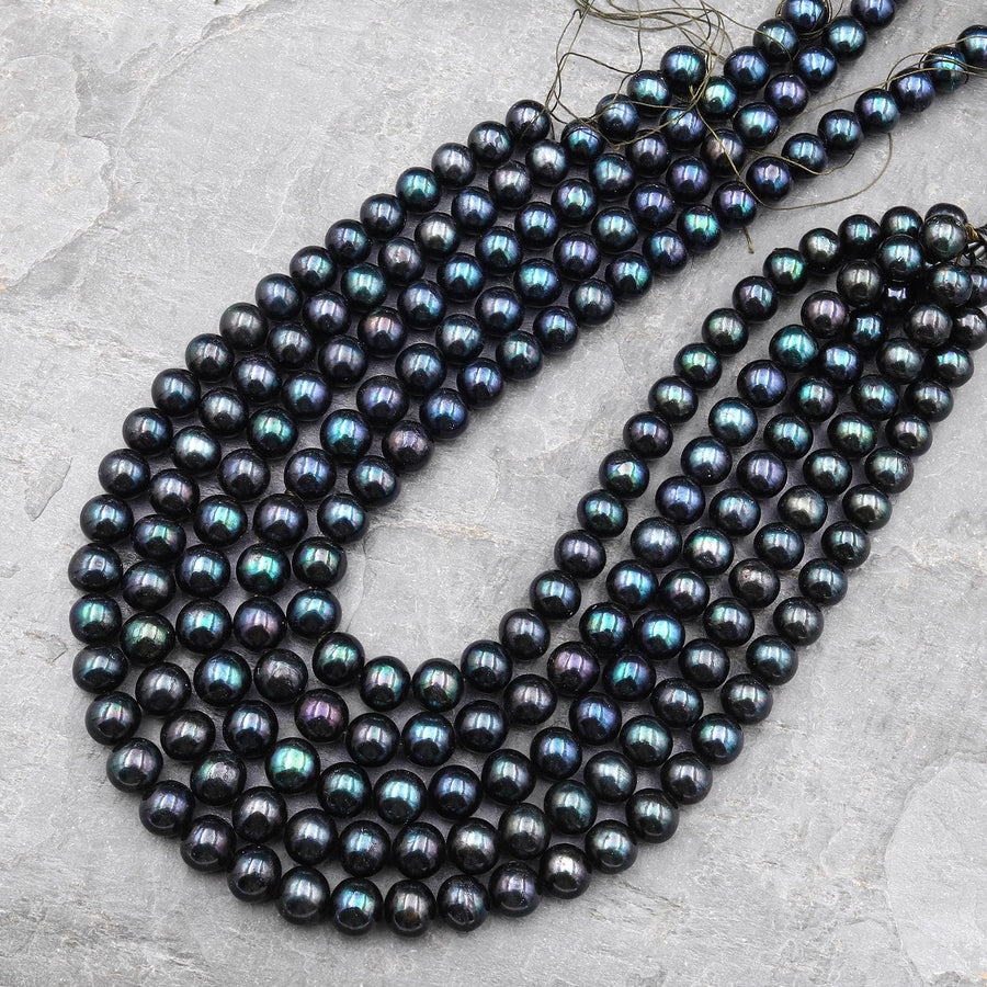 AAA Genuine Freshwater Black Peacock Pearl 9mm 10mm Round Beads 15.5" Strand