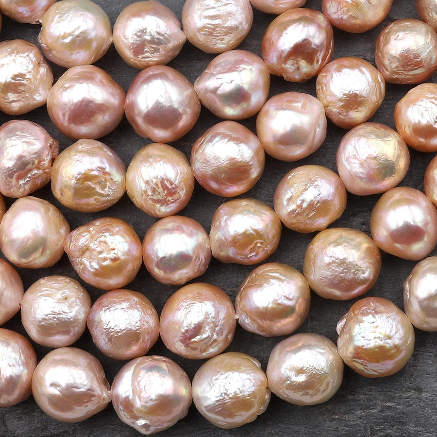 Genuine Natural Freshwater Golden Pink Peach Edison Round Pearl Ming Fireball Flameball 10mm 12mm 15.5" Strand