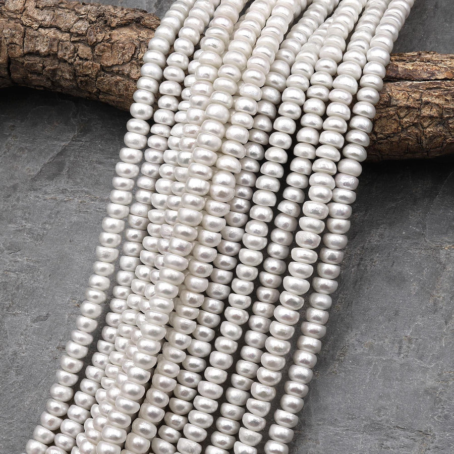 Genuine White Freshwater Pearl 8mm Rondelle Pearl Shimmery Iridescent Classic White Pearl 15.5" Strand