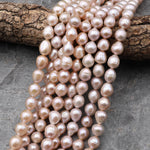 Genuine Natural Freshwater Soft Golden Pink Peach Potato Oval Pearl 10mm 15.5" Strand