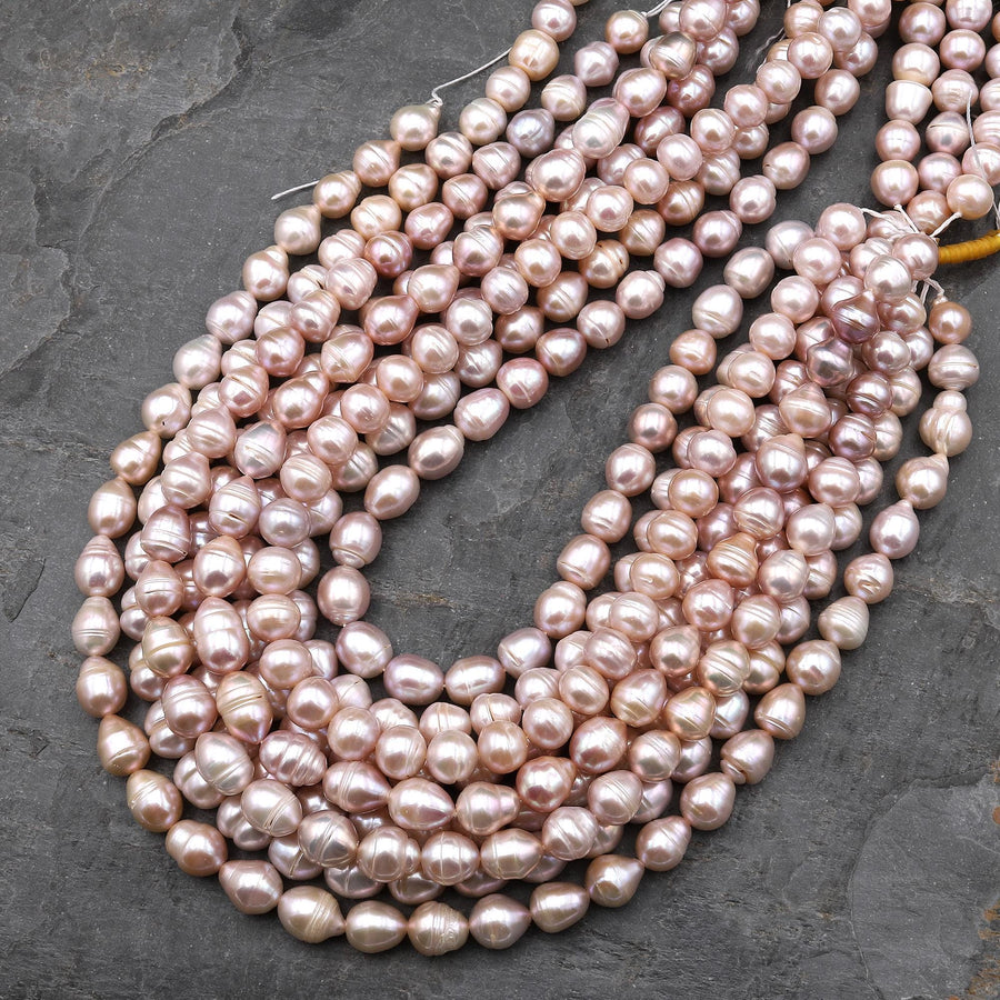 Genuine Natural Freshwater Iridescent Soft Pink Potato Teardrop Pearl 10mm 15.5" Strand