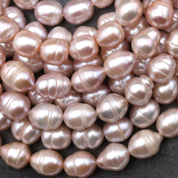 Genuine Natural Freshwater Iridescent Soft Pink Potato Teardrop Pearl 10mm 15.5" Strand