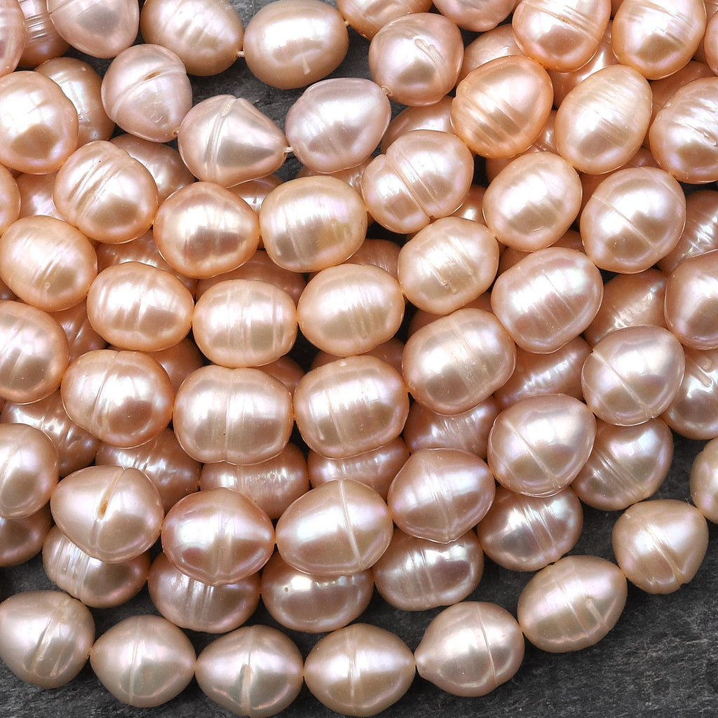 Genuine Natural Freshwater Peach Pink Oval Potato 8mm 9mm Pearl 15.5" Strand
