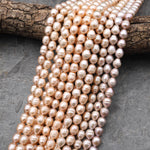 Genuine Natural Freshwater Peach Pink Oval Potato 8mm 9mm Pearl 15.5" Strand