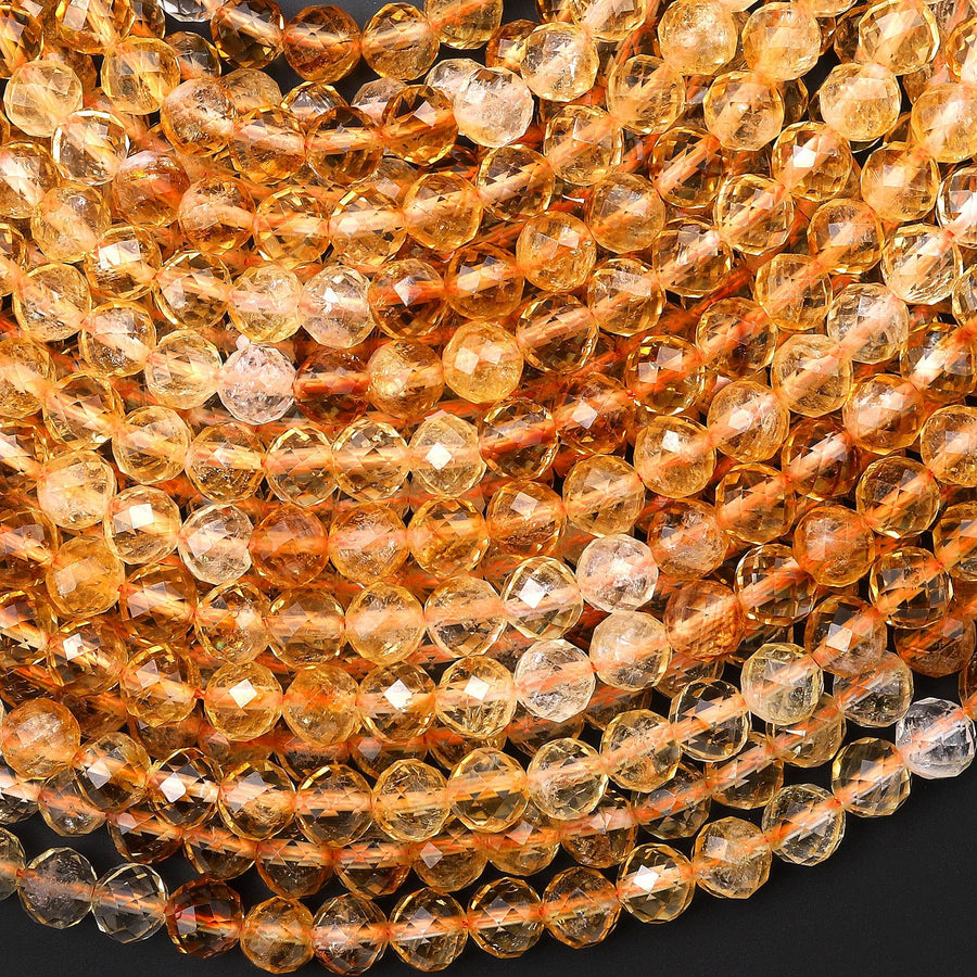 AAA Natural Citrine Faceted 6mm Round Beads Ombre Gemstone 15.5" Strand