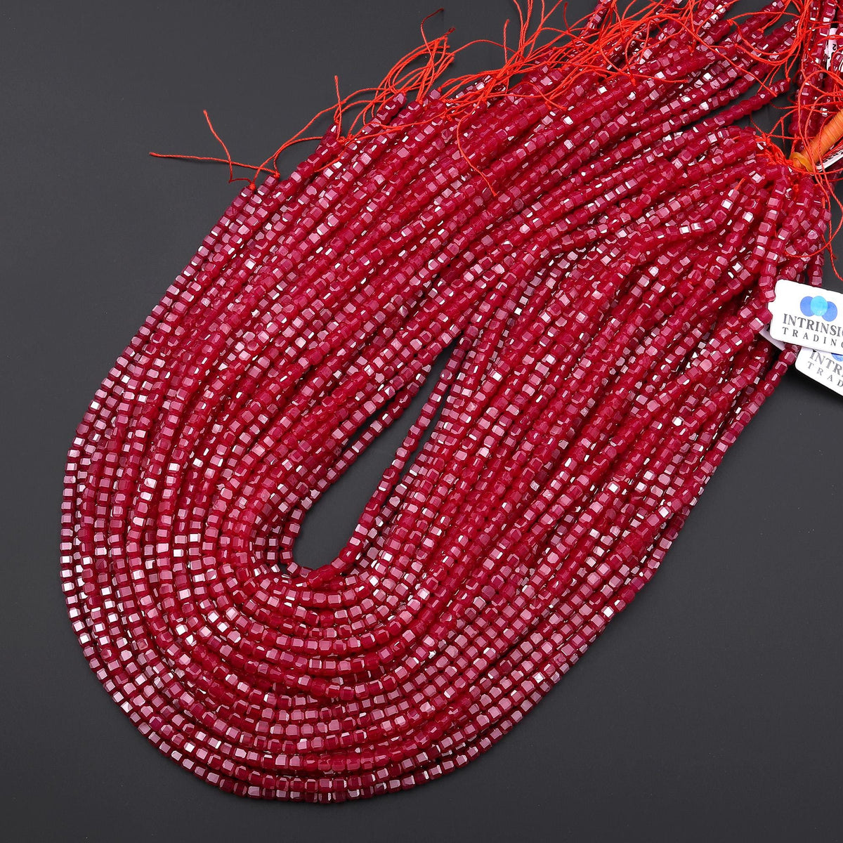 Lab Ruby Rods Faceted Lab-grown Red Ruby 2mm 3mm 4mm Cube Gemstone Beads 15.5