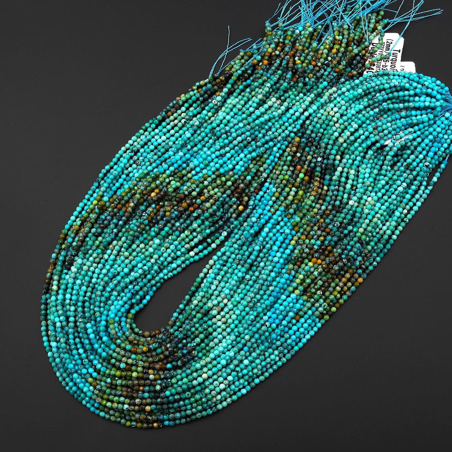 Genuine Natural Turquoise 2mm Faceted Round Beads Multicolor Blue Green Brown Gradient Ombre 15.5" Strand