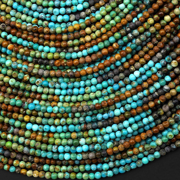 Genuine Natural Turquoise 2mm Smooth Round Beads Multicolor Blue Green Brown Gradient Ombre 15.5" Strand