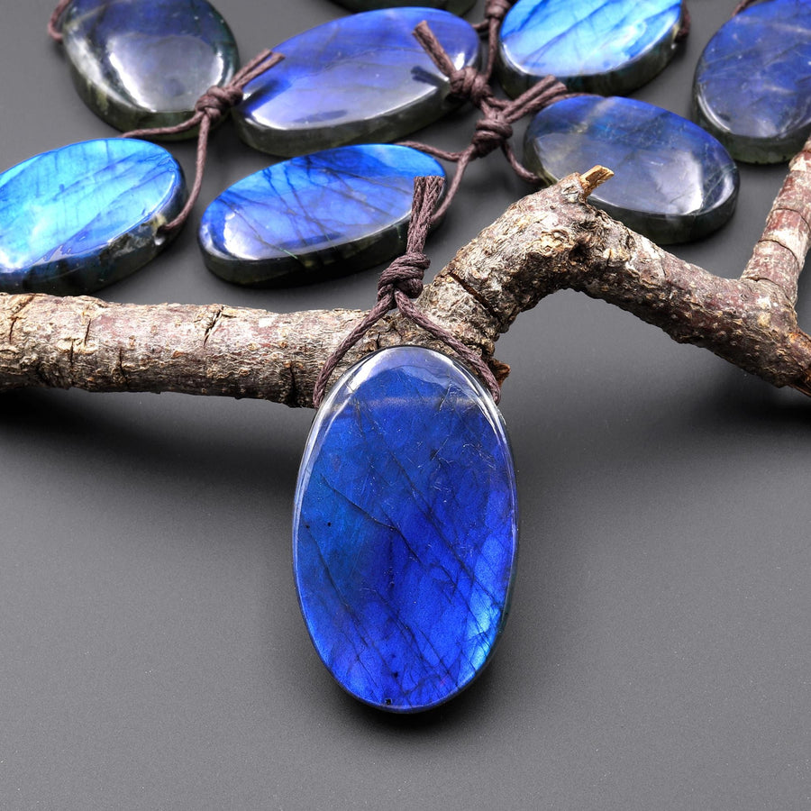 AAA Natural Blue Labradorite Oval Pendant Drilled Gemstone