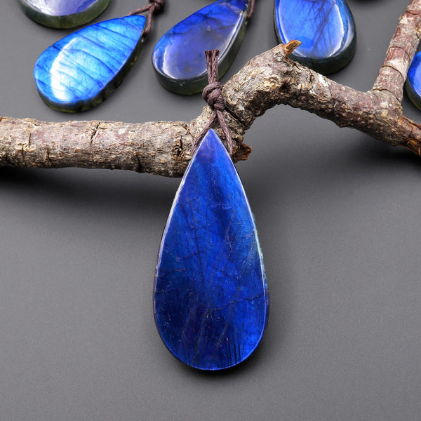 AAA Natural Blue Labradorite Long Teardrop Side Drilled Pendant A1