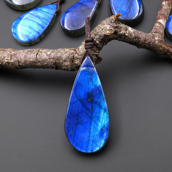 AAA Natural Blue Labradorite Long Teardrop Side Drilled Pendant A3