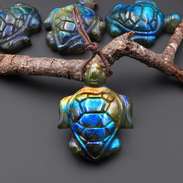 AAA Hand Carved Natural Turtle Pendant Side Drilled Gemstone Focal Bead