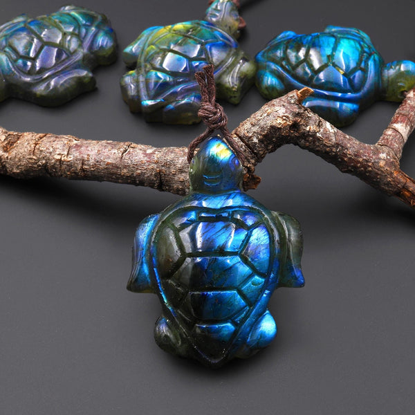 AAA Hand Carved Natural Turtle Pendant Side Drilled Gemstone Focal Bead A5