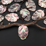 AAA Iridescent Hand Carved Natural Black Mother of Pearl Leaf Pendant