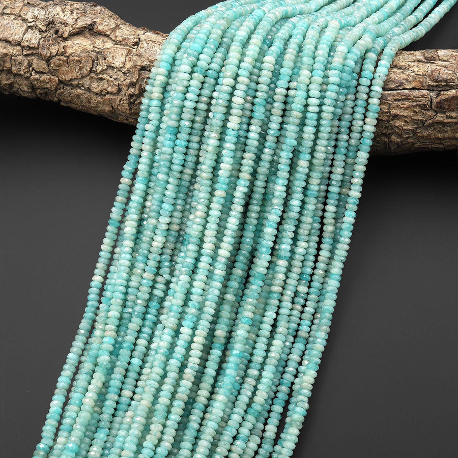 Natural Peruvian Amazonite 4mm Faceted Thin Rondelle Beads Gemstone 15.5" Strand