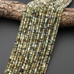 Faceted Natural Green Lodalite Quartz 4mm Thin Rondelle Beads 15.5" Strand