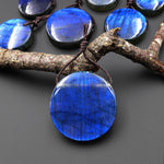 AAA Natural Blue Labradorite Smooth Coin Pendant