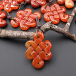 Hand Carved Natural Red Orange Carnelian Infinity Eternal Endless Knot Gemstone Pendant