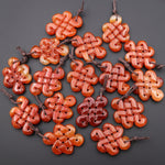 Hand Carved Natural Red Orange Carnelian Infinity Eternal Endless Knot Gemstone Pendant