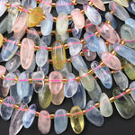 Natural Blue Green Yellow Aquamarine Pink Morganite Freeform Oval Pebble Nugget Beads Side Drilled Gemstone 15.5" Strand