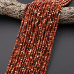 Faceted Natural Brecciated Red Jasper 4mm Thin Rondelle Beads 15.5" Strand