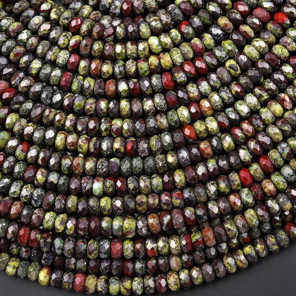 Faceted Natural Dragon Blood Jasper 4mm Thin Rondelle Beads 15.5" Strand