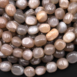 Natural Peach Gray Moonstone Nugget Beads Freeform Nuggets Silvery Chatoyant Natural Moonstone 15.5" Strand