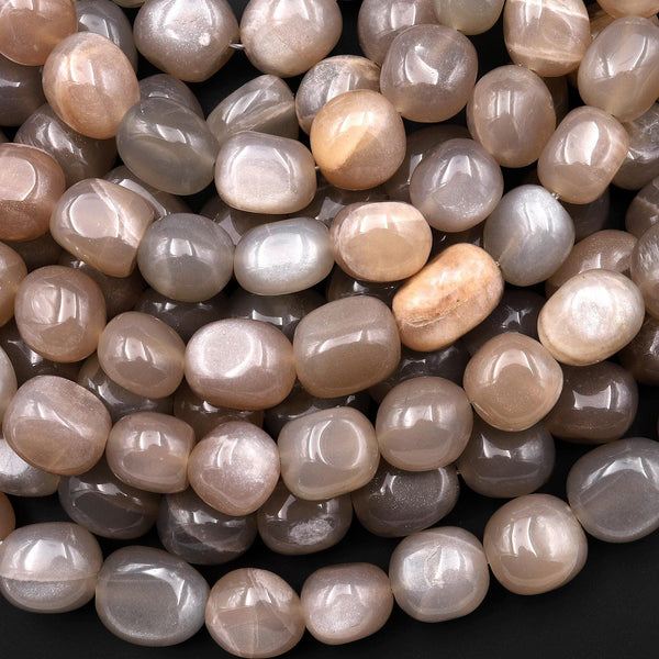 Natural Peach Gray Moonstone Nugget Beads Freeform Nuggets Silvery Chatoyant Natural Moonstone 15.5" Strand