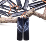 Rare Natural Midnight Dark Blue Onyx Rectangle Earring Pair Drilled Gemstone Matched Beads