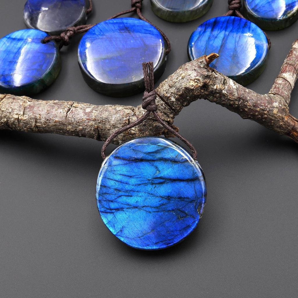 AAA Natural Blue Labradorite Smooth Coin Side Drilled Pendant A2