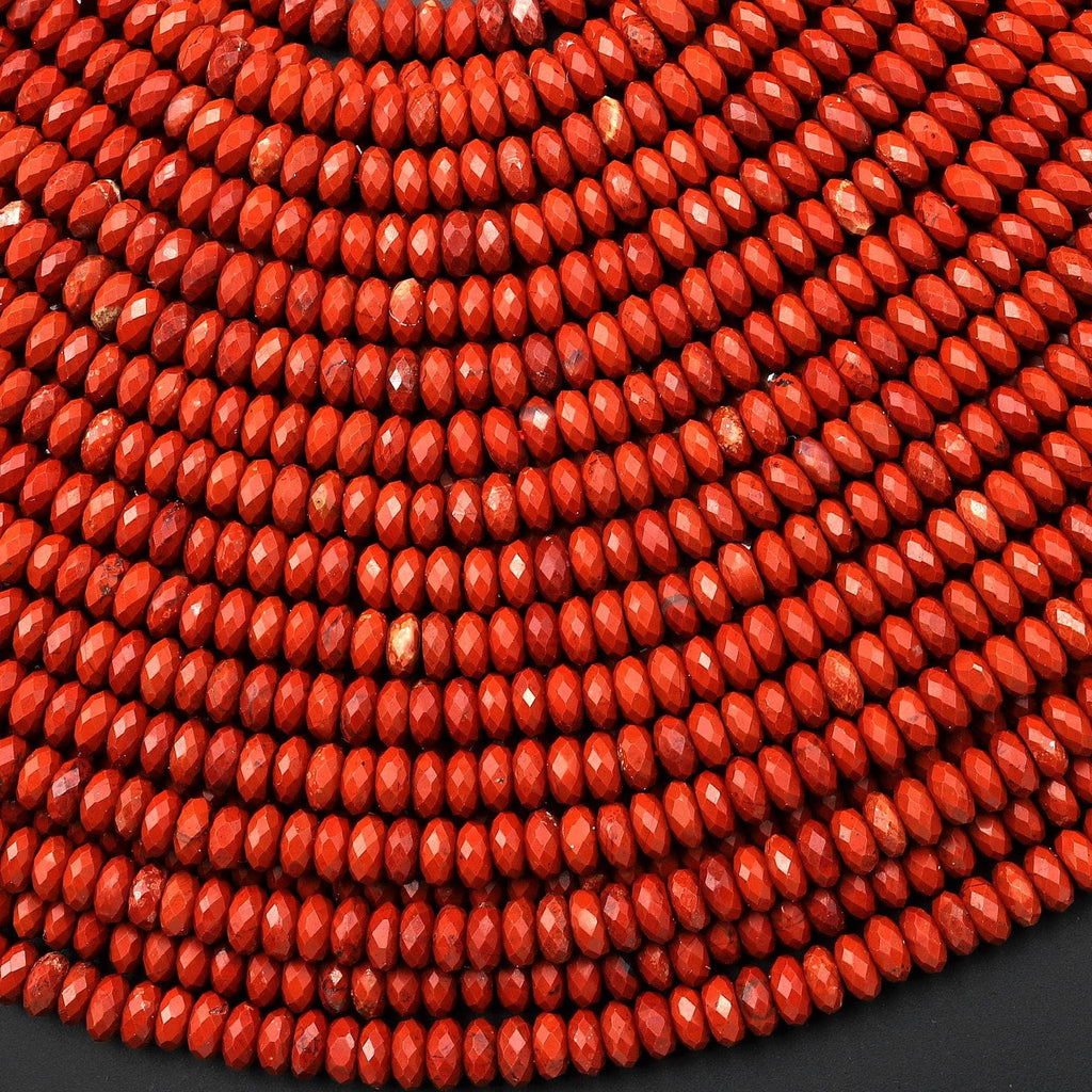 AAA Faceted Natural Red Jasper 4mm Thin Rondelle Beads Saucer 15.5" Strand