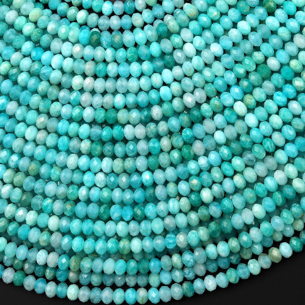 Natural Peruvian Amazonite 4mm Faceted Rondelle Beads Aqua Blue Gemstone 15.5" Strand