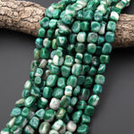Natural African Green Jade Freeform Pebble Nugget Beads 15.5" Strand