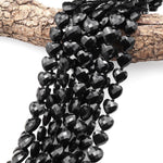 Faceted Natural Black Onyx Faceted Heart Beads 12mm Gemstone 15.5" Strand