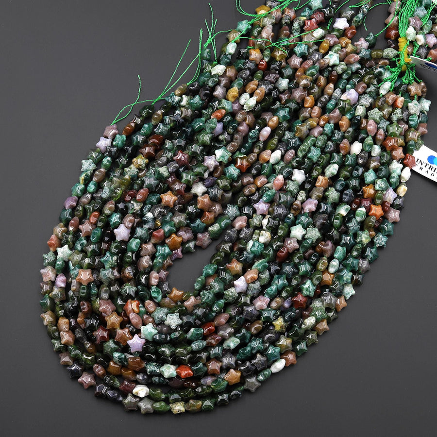 Natural Indian Agate Beads 8mm Carved Star Gemstone 15.5" Strand