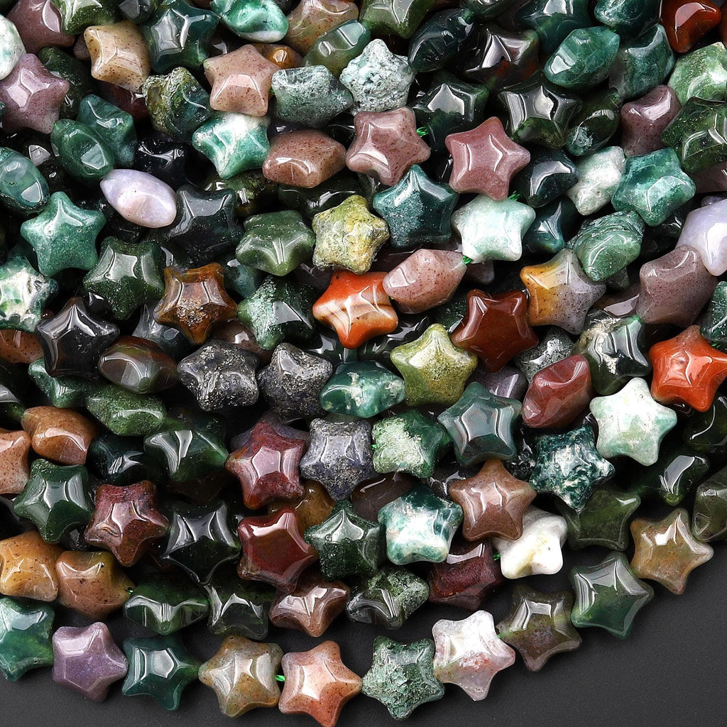 Natural Indian Agate Beads 8mm Carved Star Gemstone 15.5" Strand