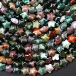 Natural Indian Agate Beads 8mm Carved Star Gemstone 15.5" Strand