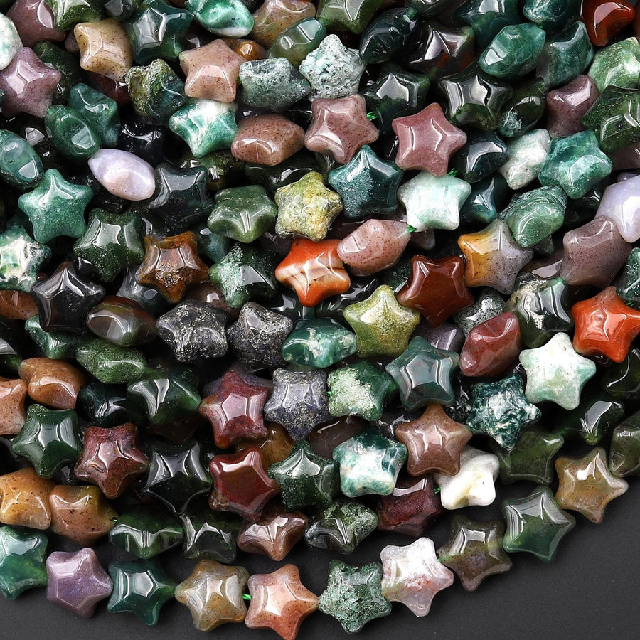 Natural Indian Agate Beads 8mm Carved Star Gemstone 15.5" Strand