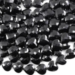 Faceted Natural Black Onyx Faceted Heart Beads 12mm Gemstone 15.5" Strand