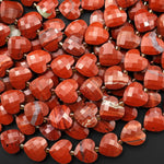 Faceted Natural Red River Jasper Heart Beads 12mm Gemstone 15.5" Strand