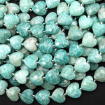 Natural Russian Amazonite Faceted Heart Beads 12mm Gemstone 15.5" Strand