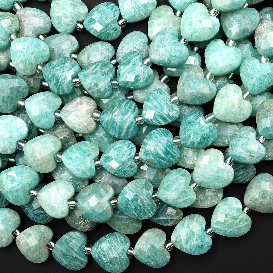 Natural Russian Amazonite Faceted Heart Beads 12mm Gemstone 15.5" Strand