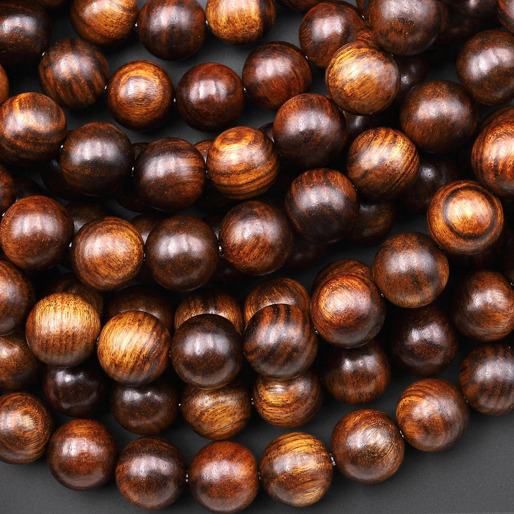 Large Hole Beads 2mm Drill Natural Black Rosewood Beads 8mm 10mm 12mm Dark Brown Wood Great For Mala Prayer Meditation Therapy 8" Strand