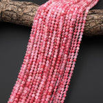 AAA Faceted Natural Pink Rhodonite In Quartz Beads 3mm 4mm Round Beads 15.5" Strand