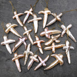 AAA Rare Large Metallic Soft Peach Pink Apricot Natural Pearl Pendant Wild Cross Shape Top Side Drilled