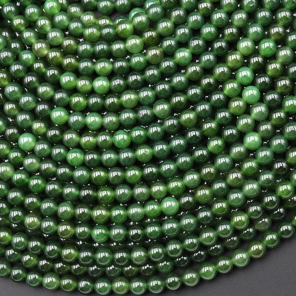 Real Genuine Natural Green Russian Siberian Jade Smooth 4mm Round Beads 15.5" Strand