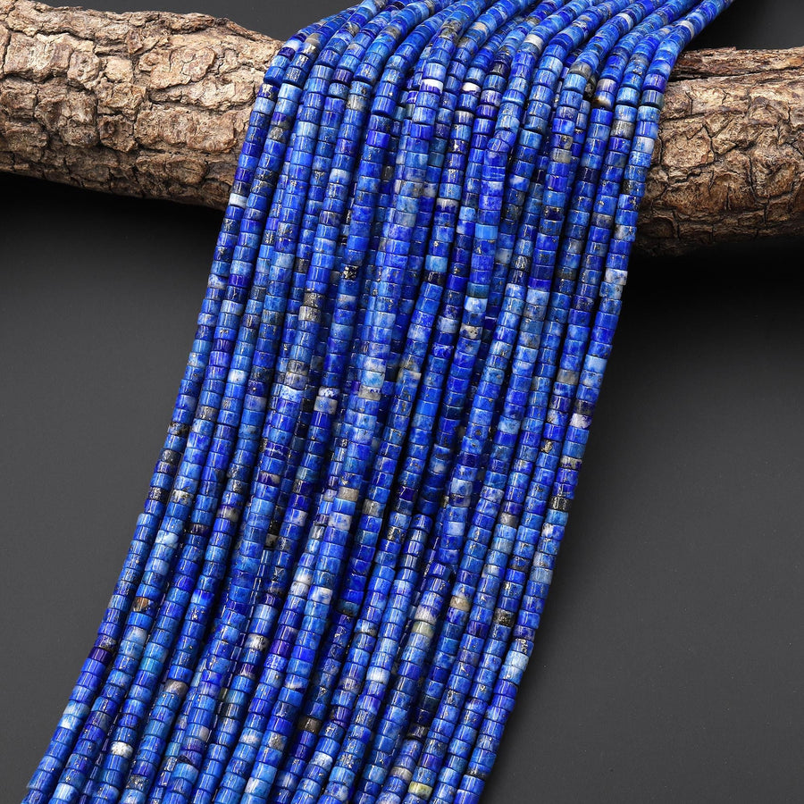 Natural Denim Blue Lapis 3mm 4mm Smooth Heishi Rondelle Beads 15.5" Strand