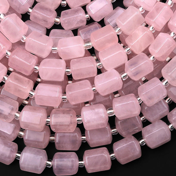 Natural Pink Rose Quartz Faceted Hexagon Barrel Cylinder Tube Beads 15.5" Strand