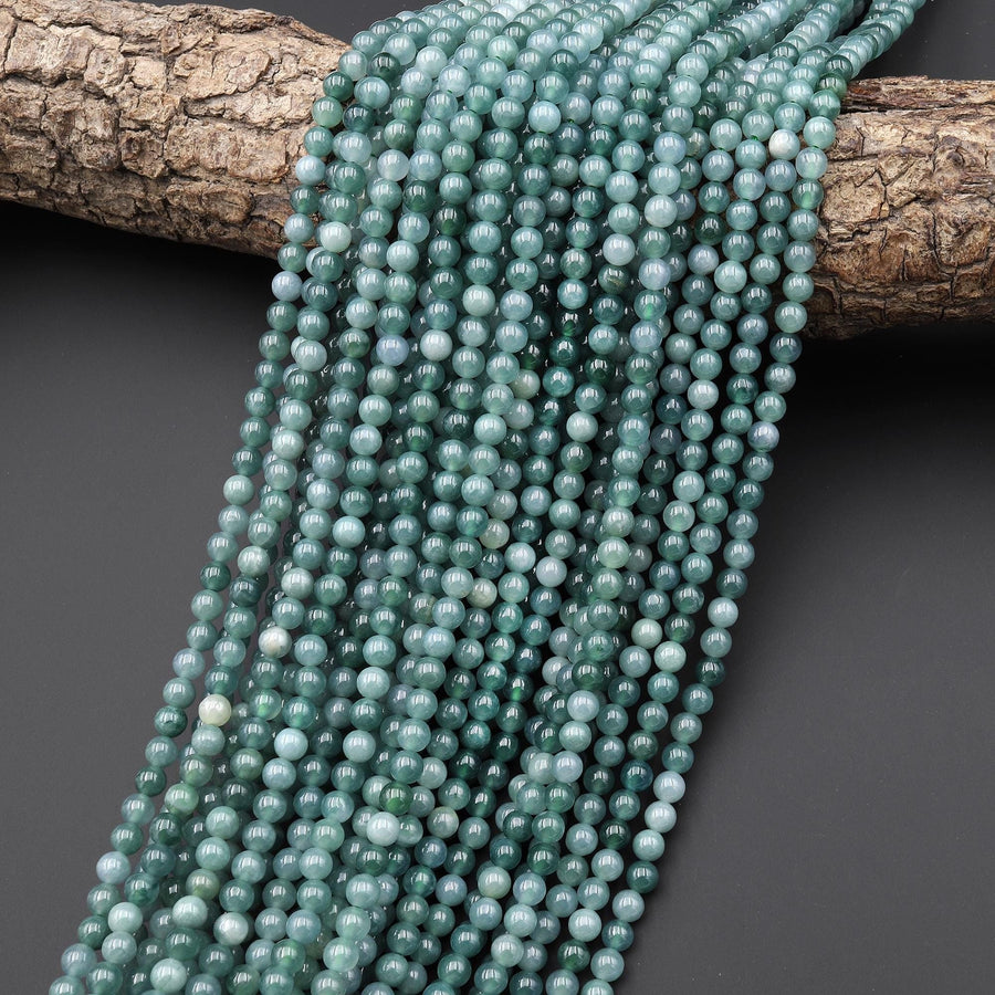 Rare AAA Natural Guatemalan Blue Green Jade 4mm Smooth Round Beads 15.5" Strand